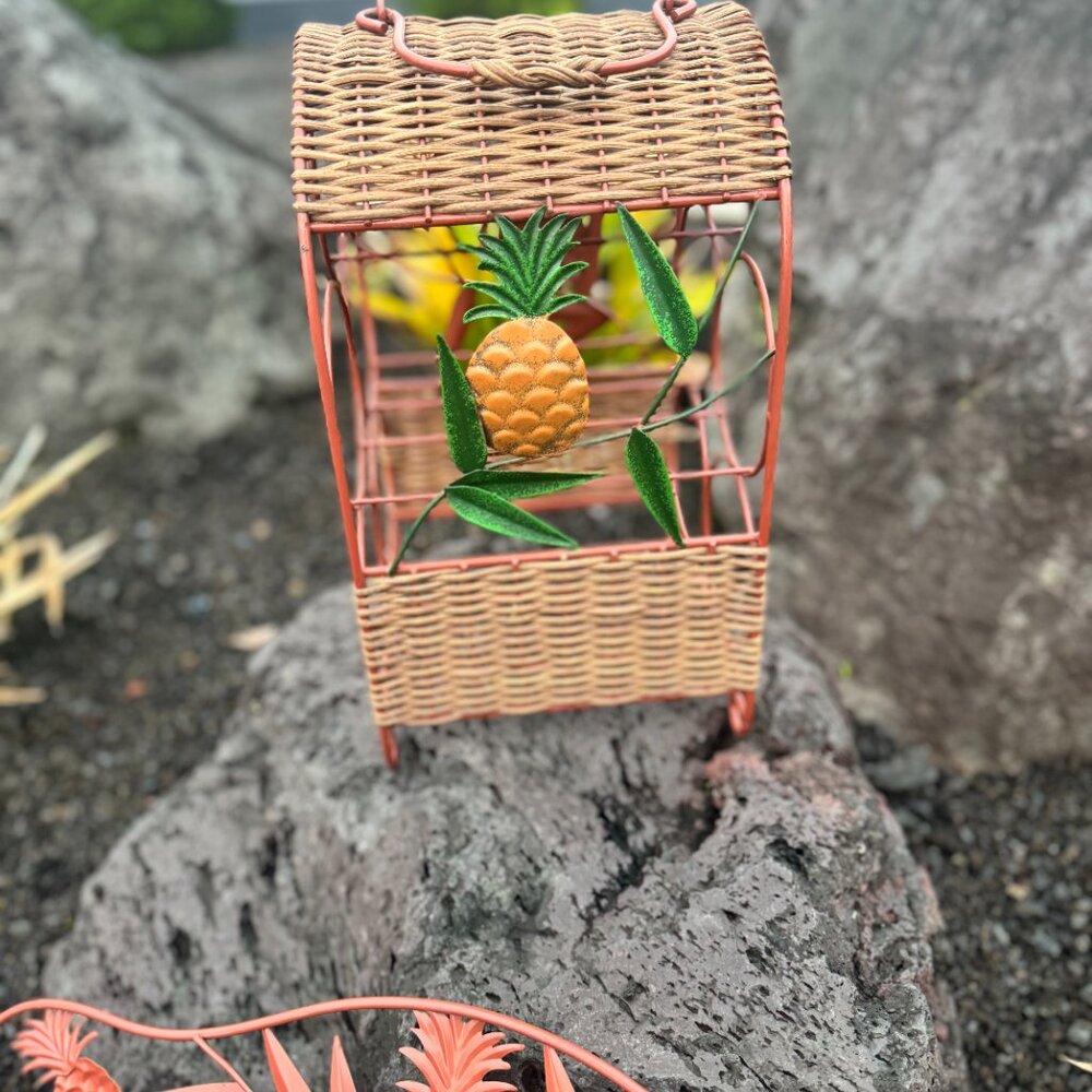 Vintage Pineapple Metal/Wicker Decor Set NWOT Wine Rack/Wall Hook Tropical Boho - Picture 6 of 13